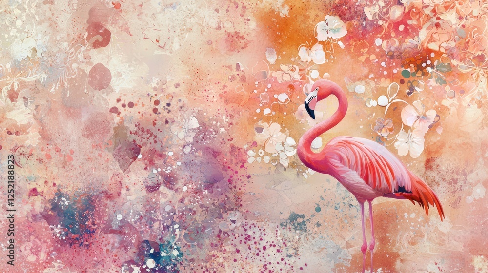 Poster A gentle flamingo watercolor featuring abstract patterns and pastel colors. 
