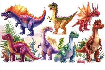 Fototapeta premium Vibrant Dinosaur Illustration with Detailed Scales and Colors for Children