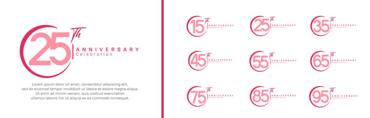 anniversary logo set. vector design pink color for celebration event