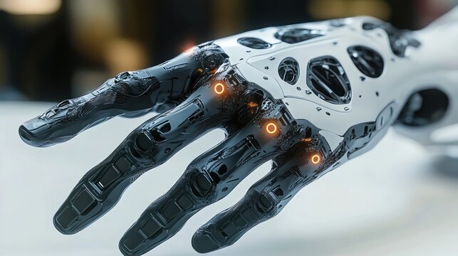 Futuristic Robotic Hand Hyper-Realistic Design in Soft Natural Lighting with Blurred Background
