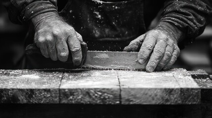 Craftsman's hands sanding wood in workshop