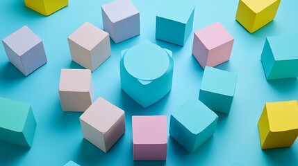 Obraz premium Colorful Cubes Arranged in a Circular Pattern on Blue