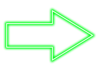 Green neon arrow-shaped pointer on white background