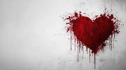 Grunge Red Heart Illustration with Dripping Paint on Textured Background