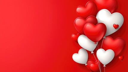 Colorful Heart-Shaped Balloons with Red Background for Celebration