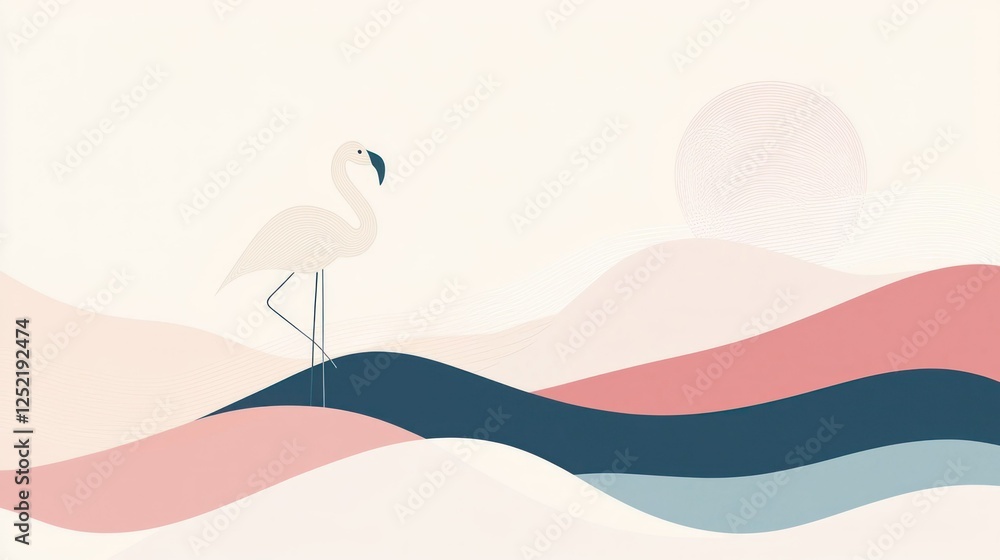Poster A minimalist flamingo vector with simple lines and soft pastel tones, perfect for branding. 