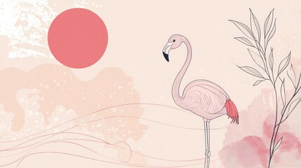 A minimalist flamingo vector with simple lines and soft pastel tones, perfect for branding. 