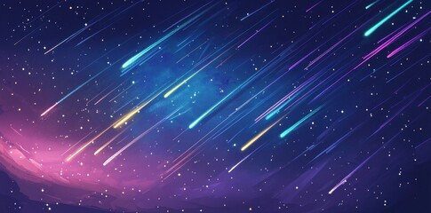 Obraz premium Colorful shooting stars streak across a beautiful celestial canvas