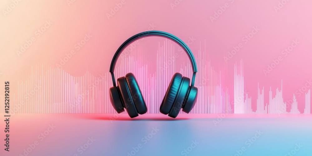 Poster A minimalistic podcast icon featuring a headphone and a circular waveform design. 