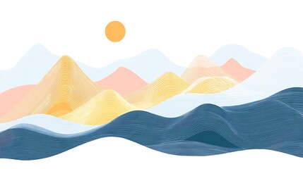 Abstract Landscape with Pastel Mountains and Sun