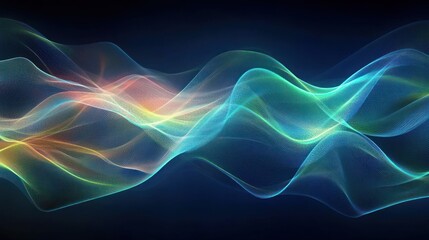 Obraz premium Dynamic Waves of Light in Blue and Green for AI Technology and Digital Innovation Against Dark Background