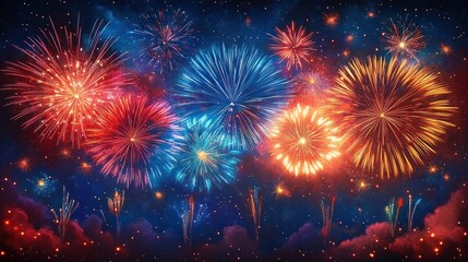 Vibrant Night Fireworks Display Abstract Art for New Year 2025 Celebration Festival Event Holiday