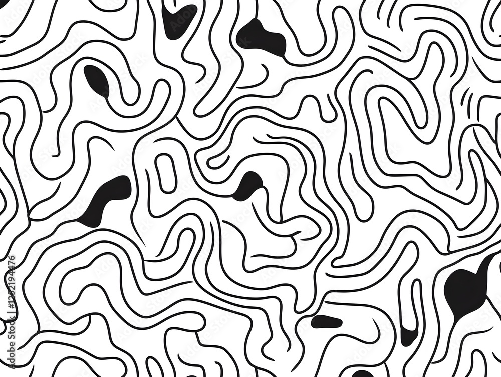 Poster abstract monochrome swirling line pattern with irregular shapes