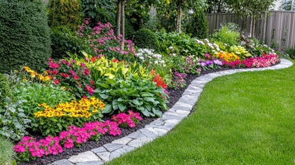 A neat vegetable garden with colorful flowers planted along its borders for decoration.