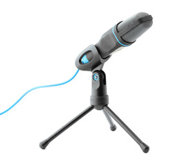 Stand with microphone isolated on white. Musical equipment