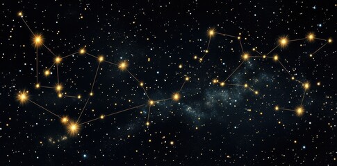 Connected stars depict constellations in a cosmic astronomical representation