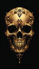 Fototapeta premium Golden skull adorned with intricate baroque details and jewels