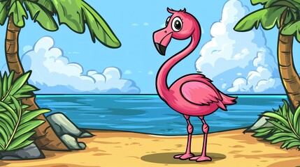 A playful cartoon-style flamingo vector, ideal for childrenâ€™s designs or stationery 