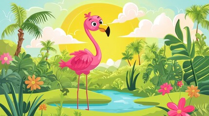 A playful cartoon-style flamingo vector, ideal for childrenâ€™s designs or stationery 