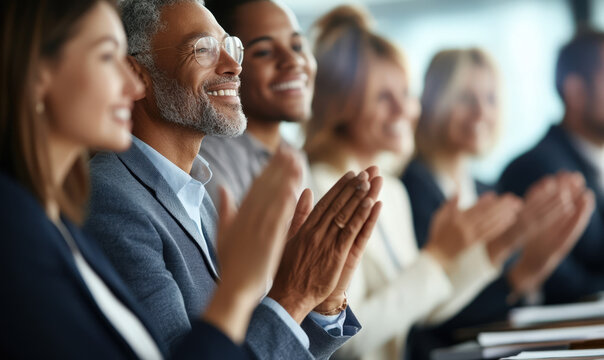 Business people applauding happily together
