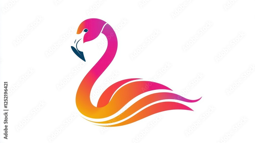 Poster A playful flamingo logo with vibrant colors and curved text, ideal for a casual brand or event