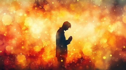 prayer and worship man praying in serenity on vibrant watercolor background illustration of spirituality and belief