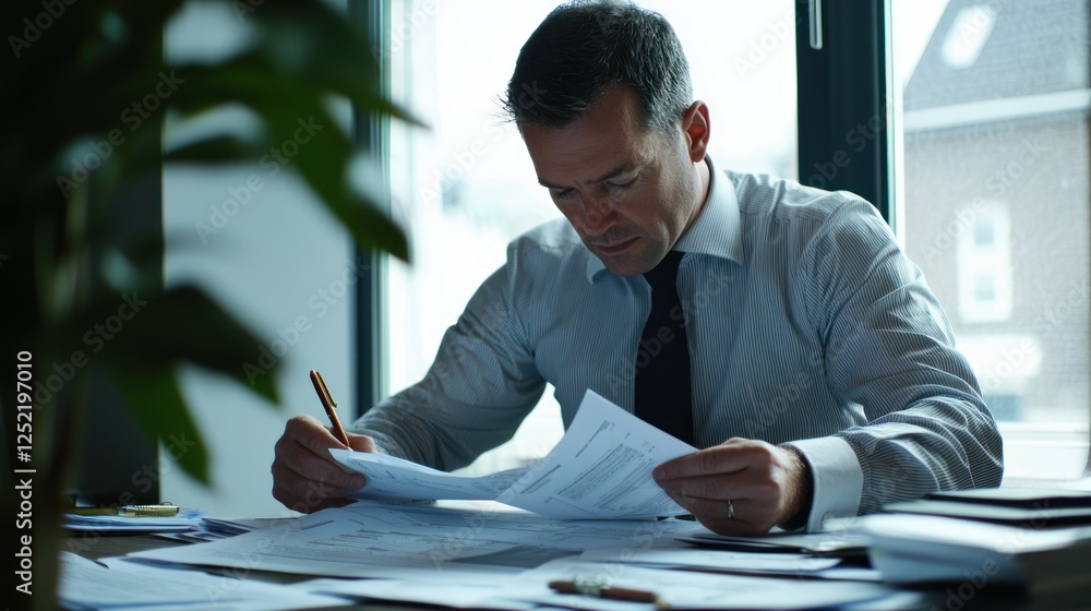 Poster a property developer reviewing financial plans for a major project.