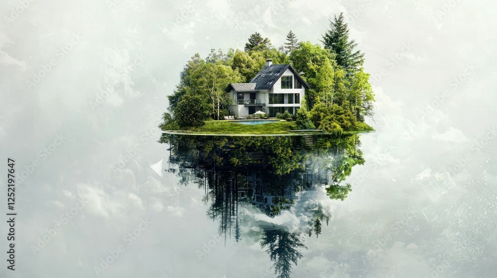 Poster a real estate logo blending natural elements with property development imagery.