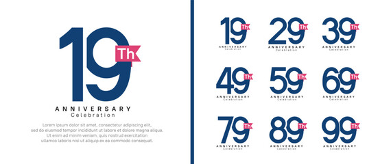 anniversary logo set. vector design blue color with pink ribbon can be use for celebration event