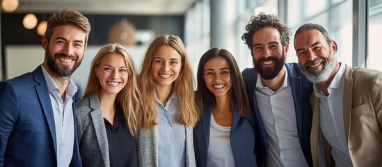 Multicultural Team of Business Professionals Smiling Together in Modern Office Environment
