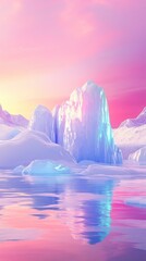 Serene pink and blue sunset casts its glow upon icebergs