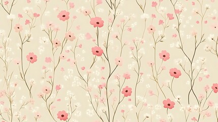 Delicate Pink Flowers on a Beige Background