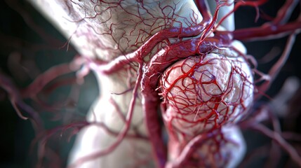 Detailed close-up of human vascular system highlighting arteries around the knee joint