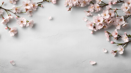 Delicate pink cherry blossoms with soft petals on light background
