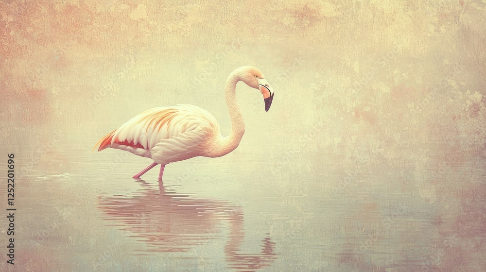 Poster A simple, artistic flamingo isolated on a minimal background with artistic effects 