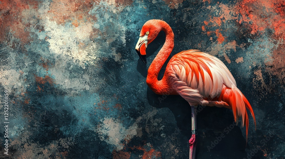 Poster a simple, artistic flamingo isolated on a minimal background with artistic effects