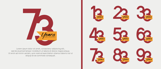 anniversary logotype set. vector design red color with orange ribbon can be use for celebration event