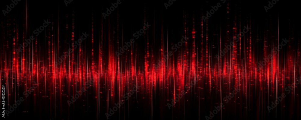 Poster red and black background with digital data lines glowing in the foreground,