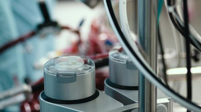 Blood circulation machine in the operating room used during heart surgery. Concept: innovative medical technologies ensuring life support and successful heart surgeries.