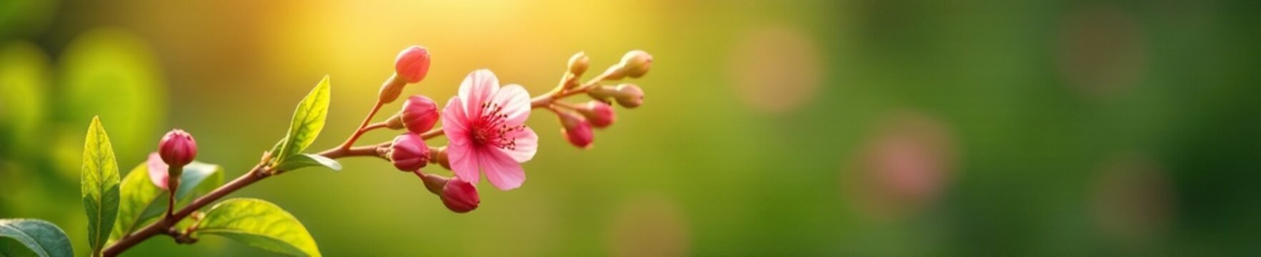 sprig of Ononis Arvensis with pink blooms in sunlight, light, greenery, plant