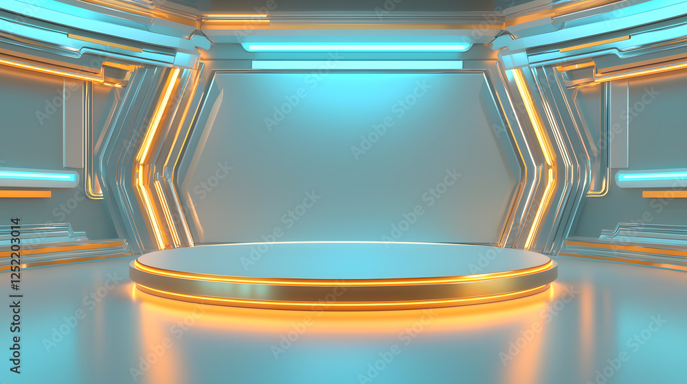 Poster Dynamic event showcase modern studio 3d animation futuristic environment wide angle visual innovation