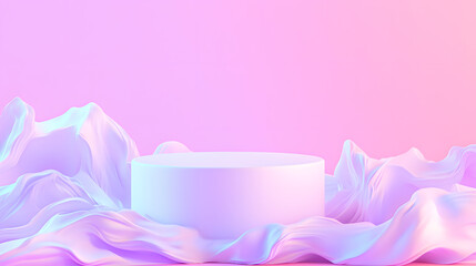 Creative display of minimalist podium surrounded by abstract textures studio 3d render soft colors artistic perspective