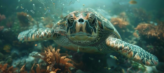 Sea Turtle Navigating a Polluted Ocean A Call for Conservation and Environmental Awareness.