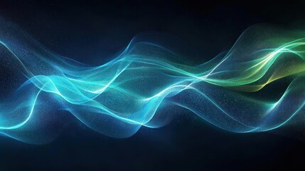 Obraz premium Dynamic Abstract Waves of Light in Blue and Green Colors for AI Technology Digital Communication and Science Concepts