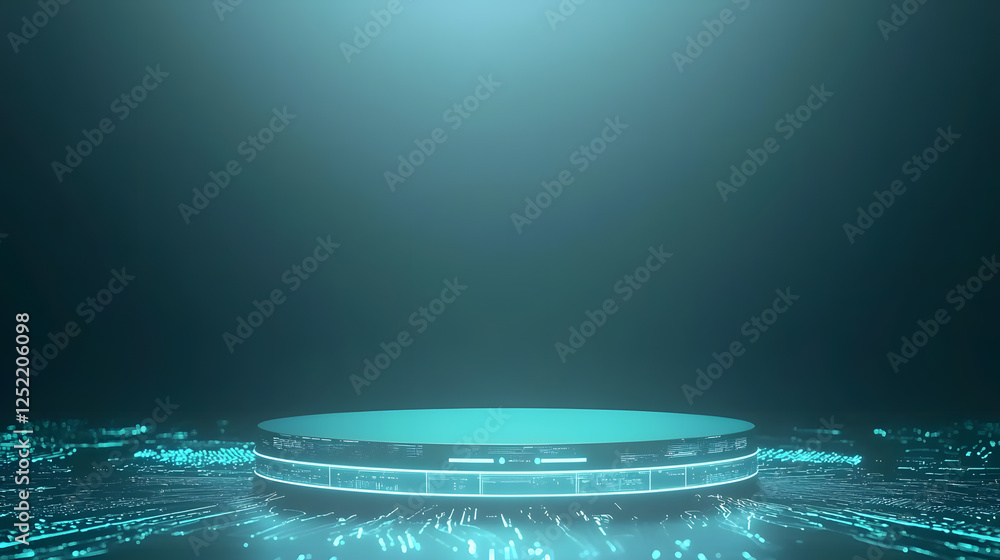 Poster futuristic digital display technology showcase virtual environment 3d graphics high-tech atmosphere 