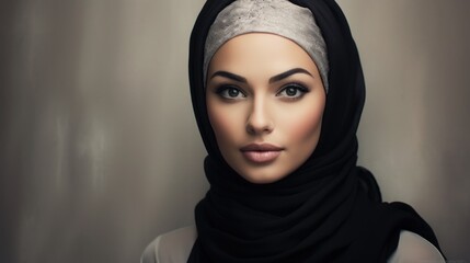 Naklejka premium Elegant portrait of woman wearing traditional hijab with subtle makeup