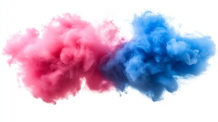 Fototapeta premium Colorful pink and blue ink clouds swirling in air, abstract art. Creative fusion and contrast concept