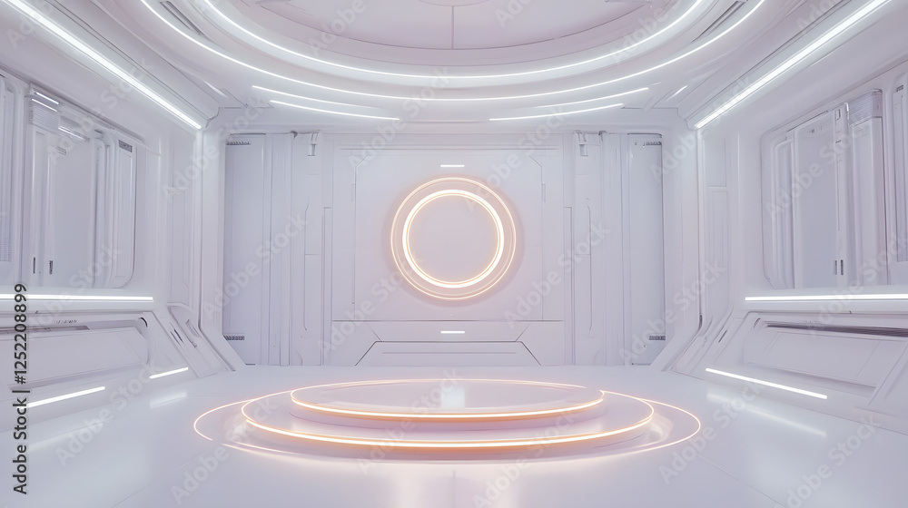 Poster futuristic stage design modern gallery 3d render minimalist environment centered view visual concept