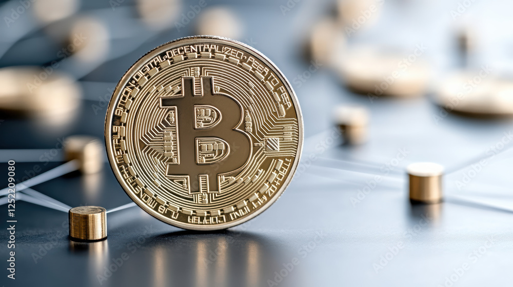 Poster digital currency coin on network background representing cryptocurrency exchange
