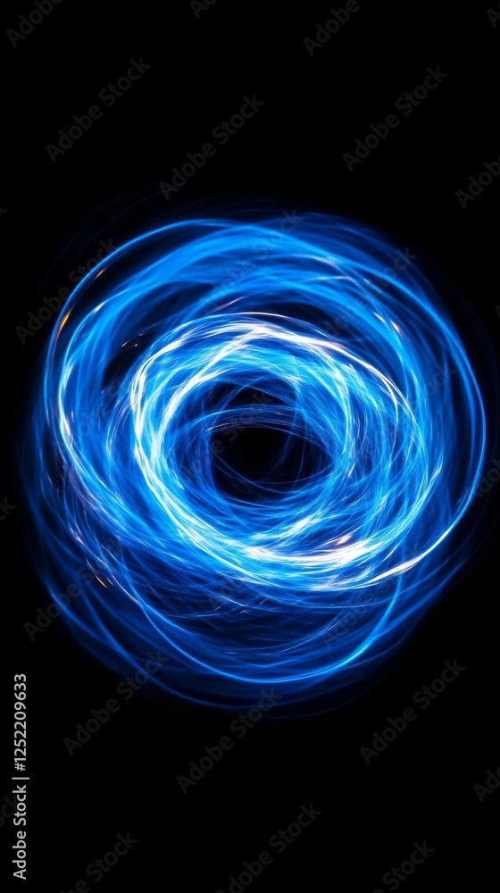 Poster abstract blue light vortex with motion blur at night, dynamic energy and motion concept